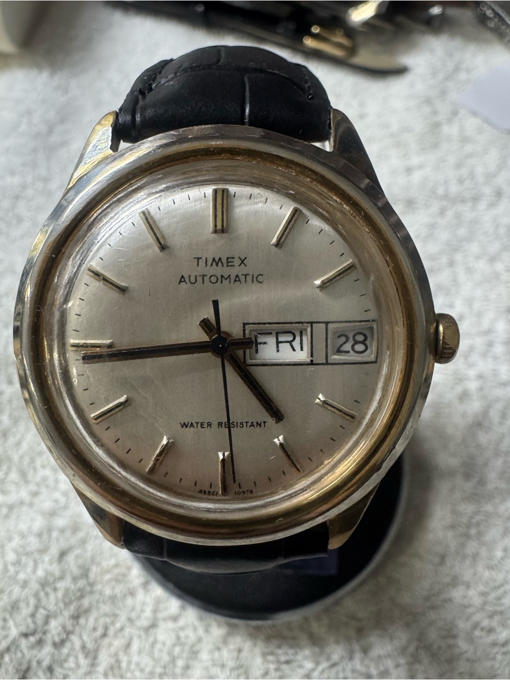 Timex Gold-Tone Case Silver Dial with Black Strap Automatic Watch